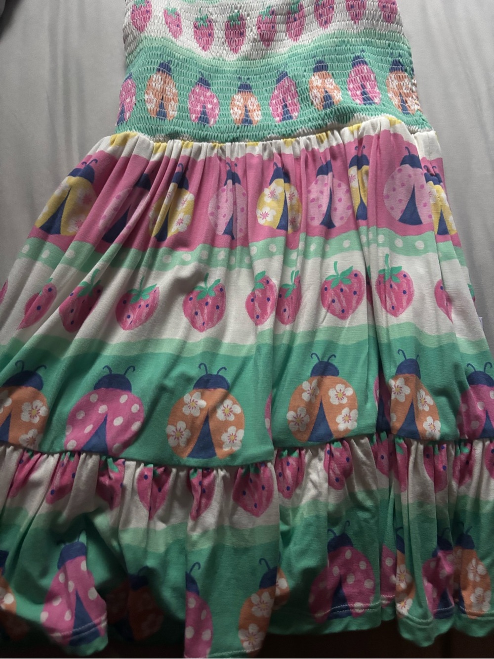 Little Sleepies Girls' Strawberry & Ladybug Print Smocked Sundress - Mint & Pink - Picture 3 of 4